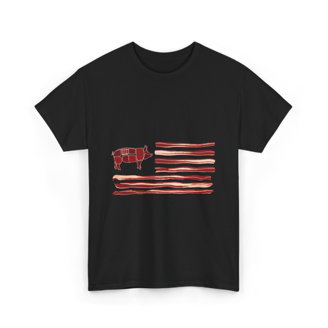 Pig Bacon Flag Barbecue T-Shirt - Black