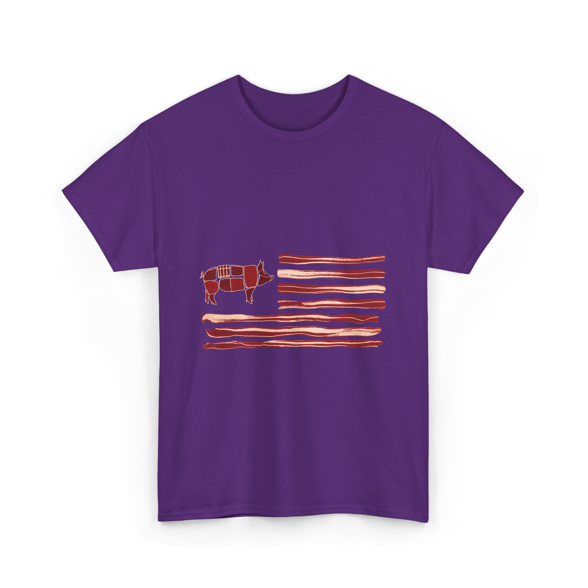 Pig Bacon Flag Barbecue T-Shirt - Purple