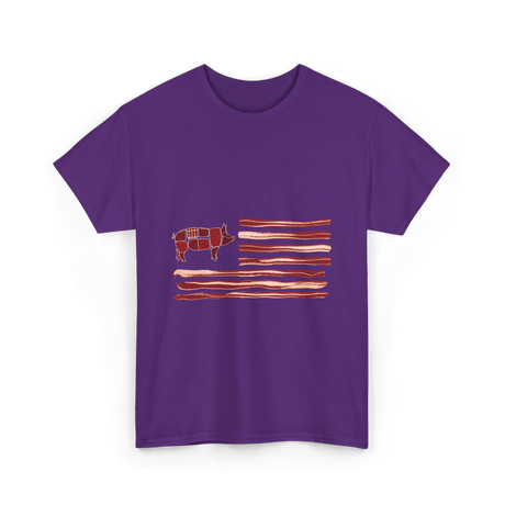 Pig Bacon Flag Barbecue T-Shirt - Purple