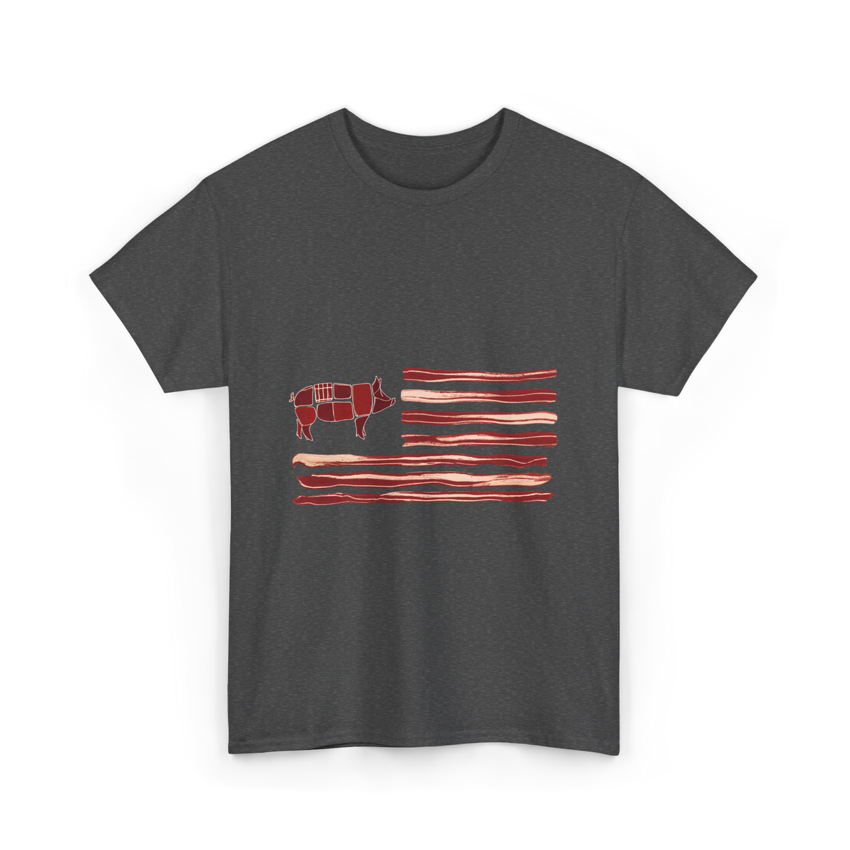 Pig Bacon Flag Barbecue T-Shirt - Dark Heather