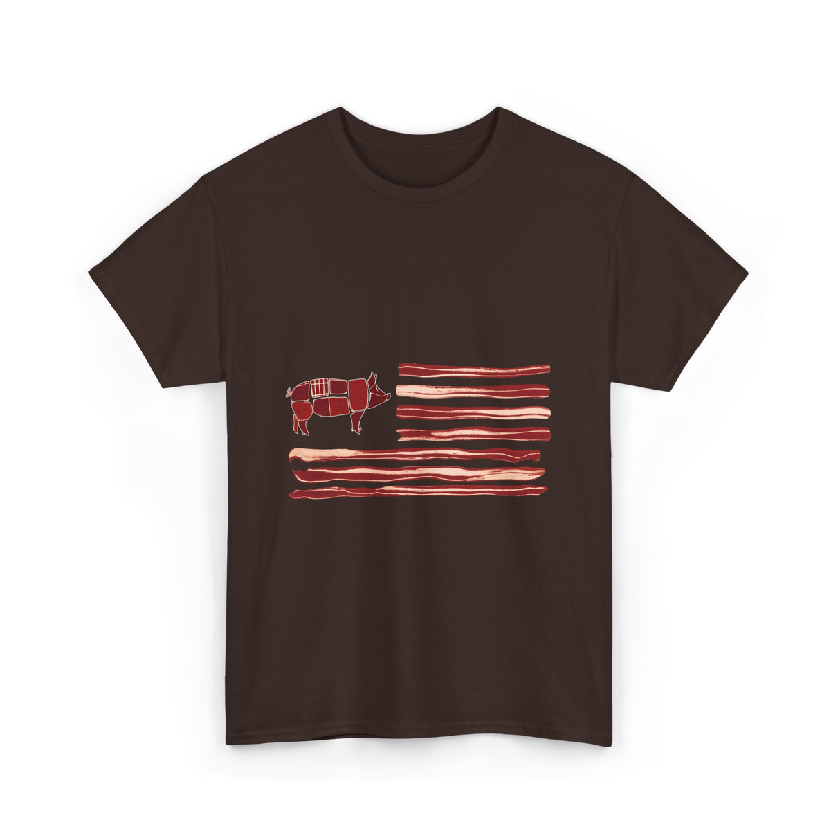 Pig Bacon Flag Barbecue T-Shirt - Dark Chocolate