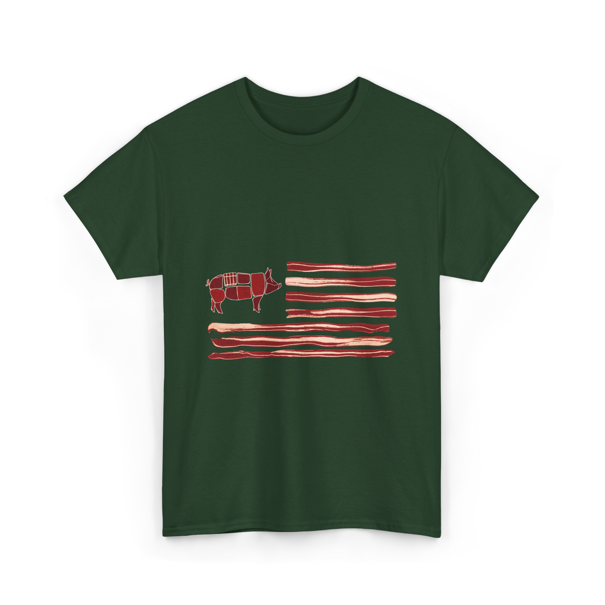 Pig Bacon Flag Barbecue T-Shirt - Forest Green