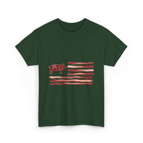 Pig Bacon Flag Barbecue T-Shirt - Forest Green