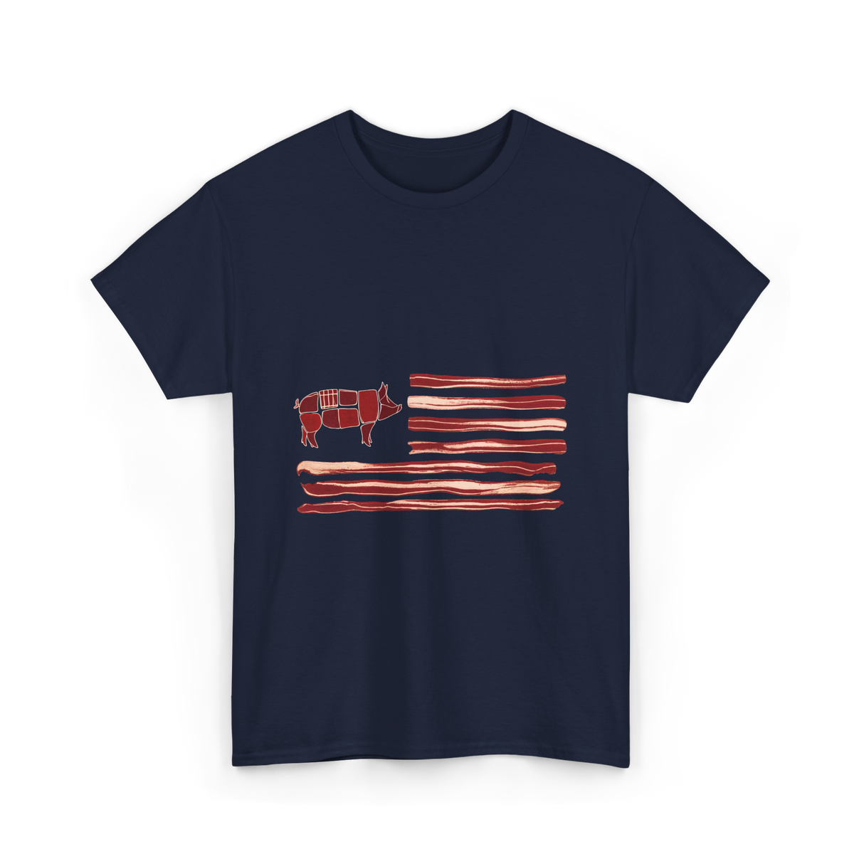 Pig Bacon Flag Barbecue T-Shirt - Navy