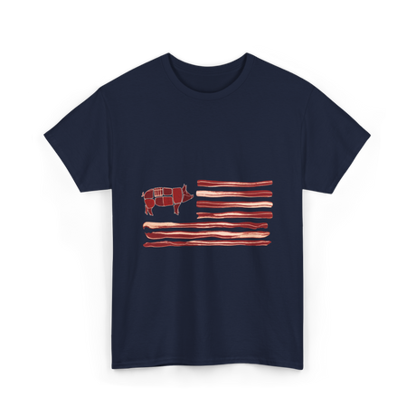 Pig Bacon Flag Barbecue T-Shirt - Navy