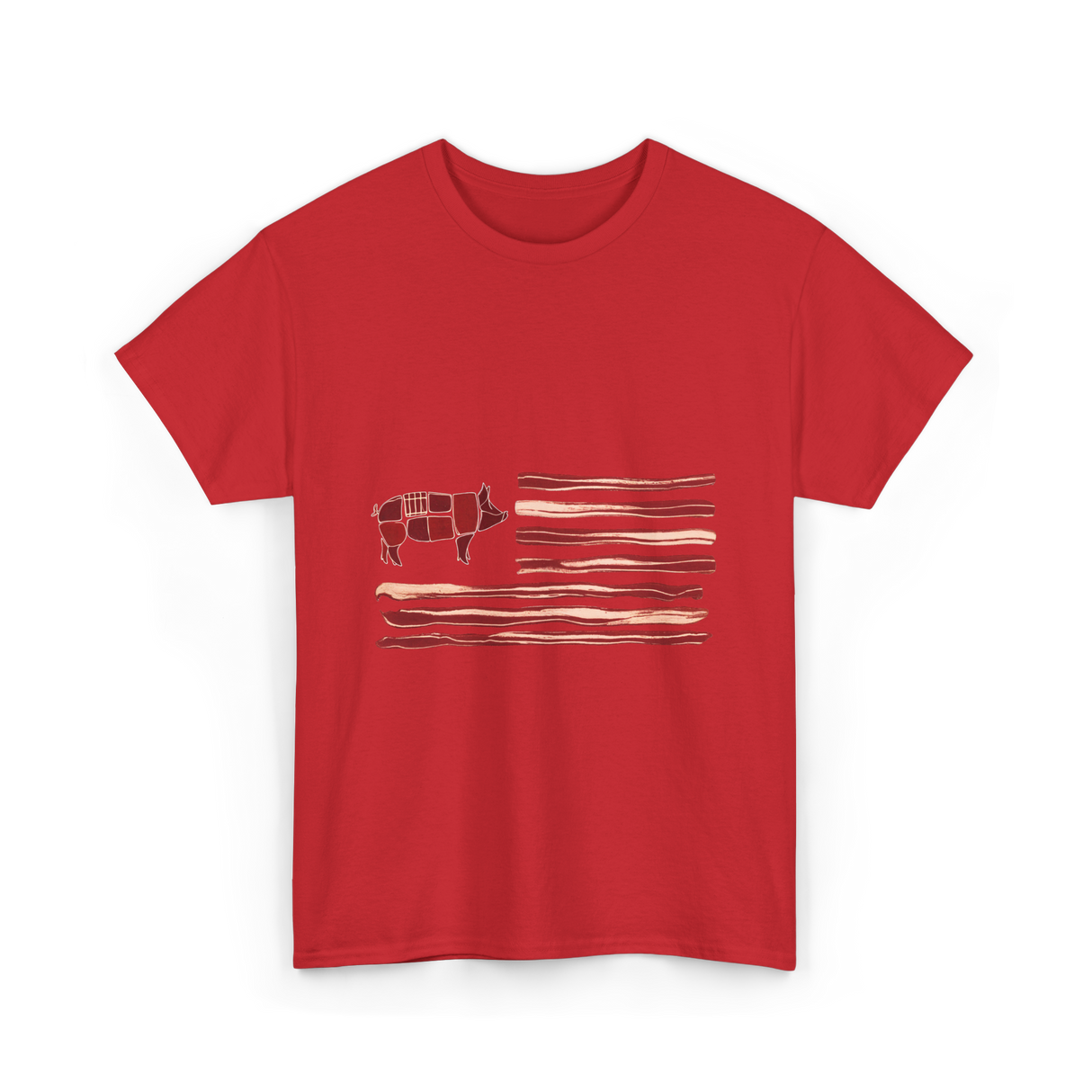 Pig Bacon Flag Barbecue T-Shirt - Red