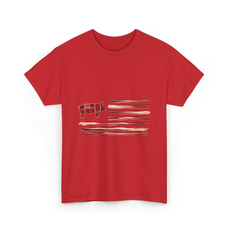 Pig Bacon Flag Barbecue T-Shirt - Red