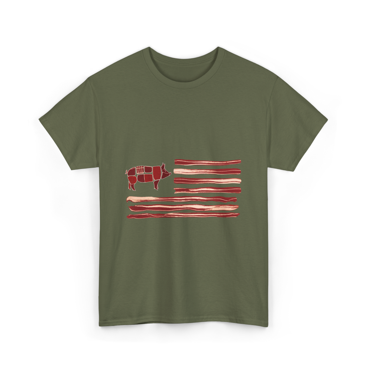 Pig Bacon Flag Barbecue T-Shirt - Military Green