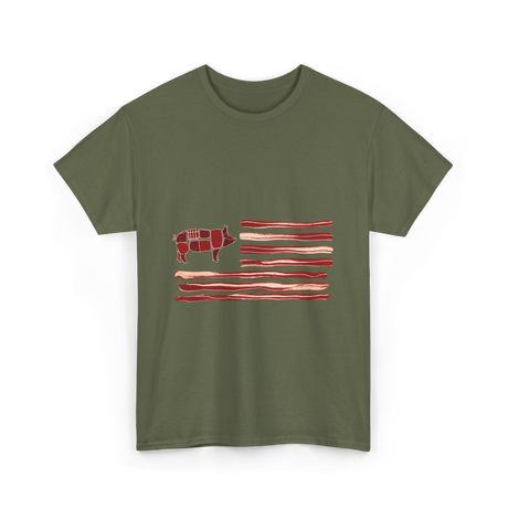 Pig Bacon Flag Barbecue T-Shirt - Military Green