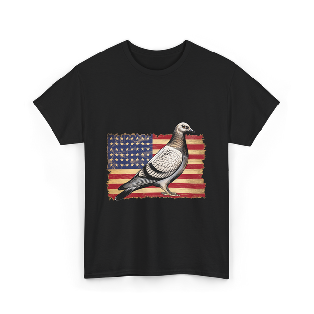 Pigeon Bird USA Flag Pigeon T-Shirt - Black