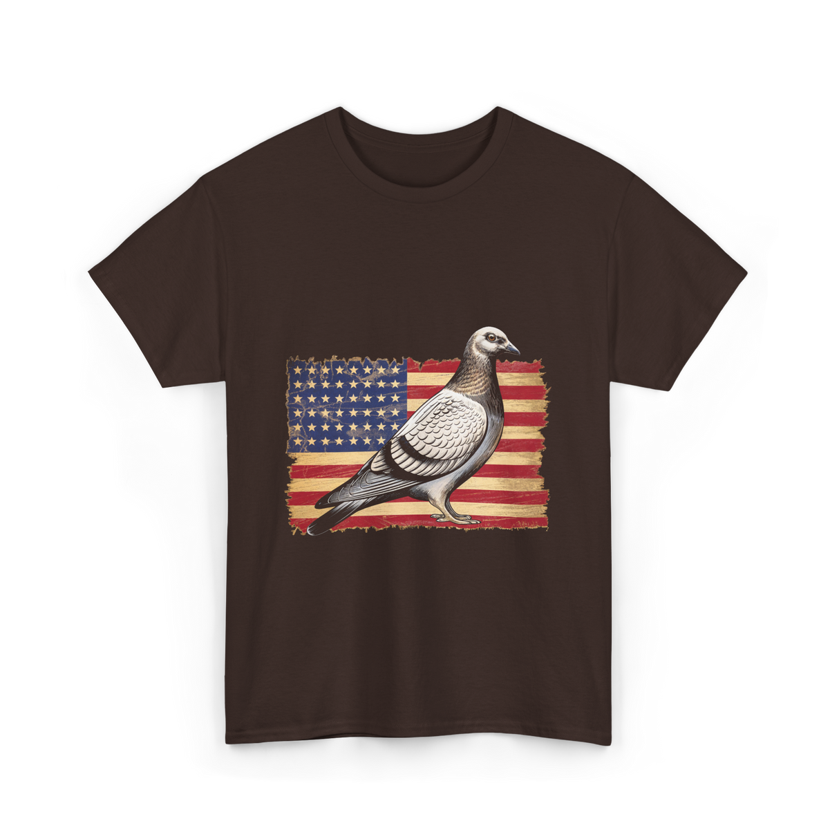 Pigeon Bird USA Flag Pigeon T-Shirt - Dark Chocolate