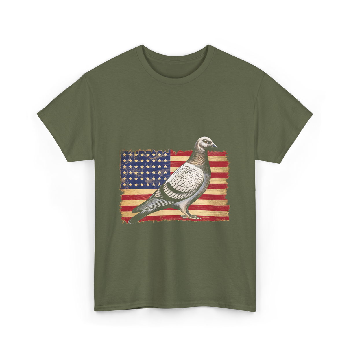 Pigeon Bird USA Flag Pigeon T-Shirt - Military Green