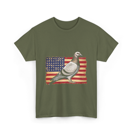 Pigeon Bird USA Flag Pigeon T-Shirt - Military Green