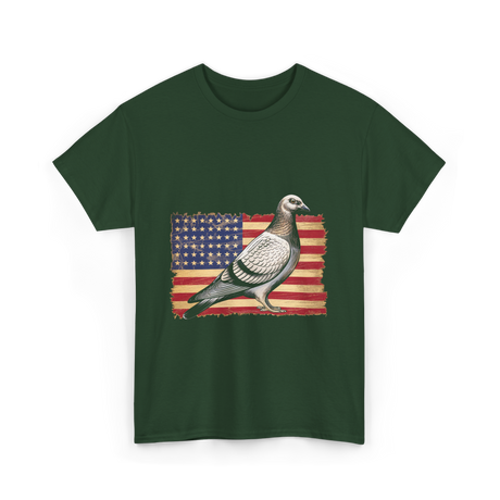 Pigeon Bird USA Flag Pigeon T-Shirt - Forest Green