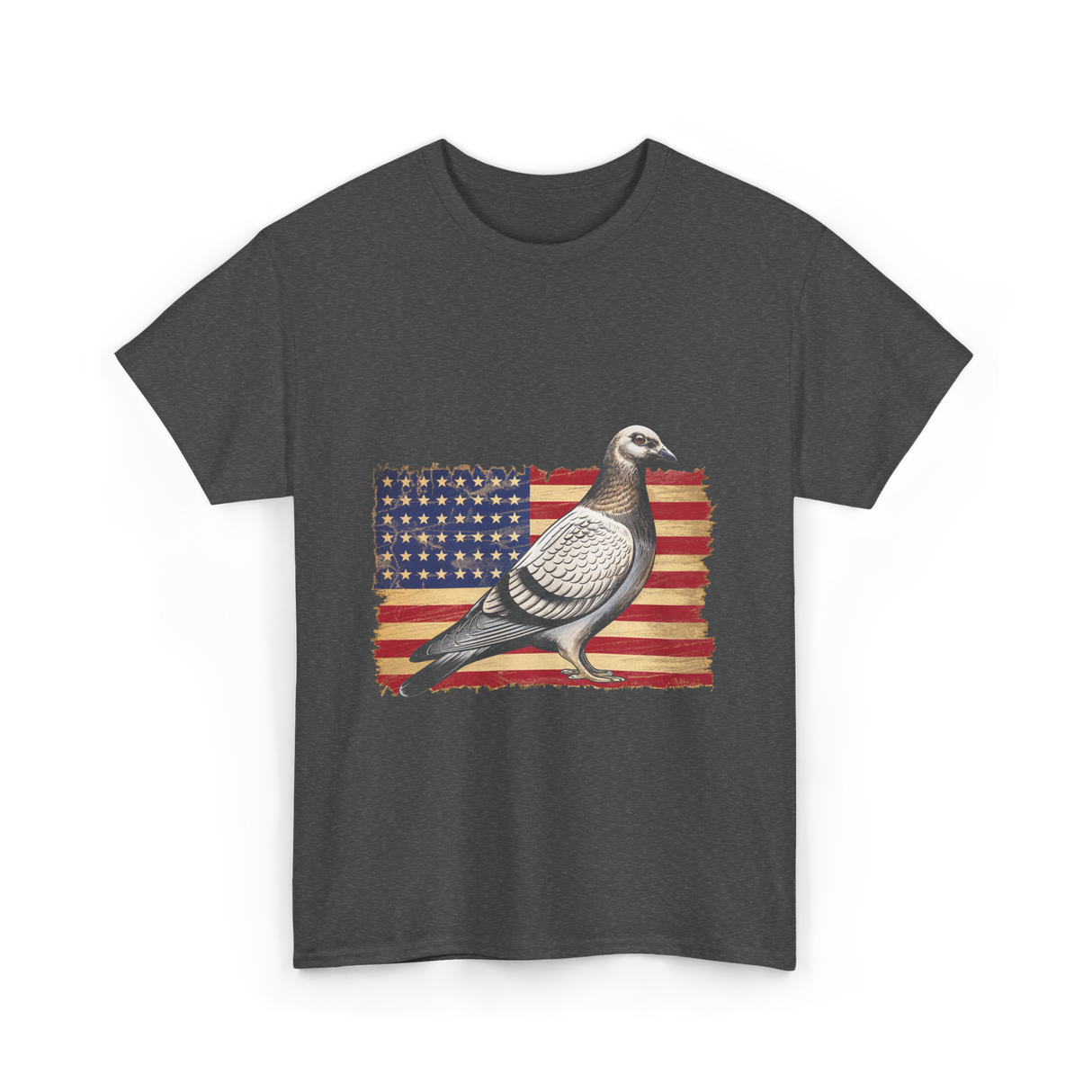 Pigeon Bird USA Flag Pigeon T-Shirt - Dark Heather