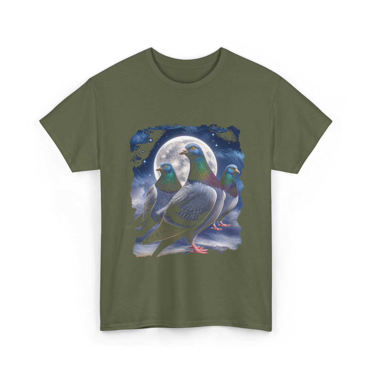 Pigeons Howling at Moon Pigeon T-Shirt - Military Green