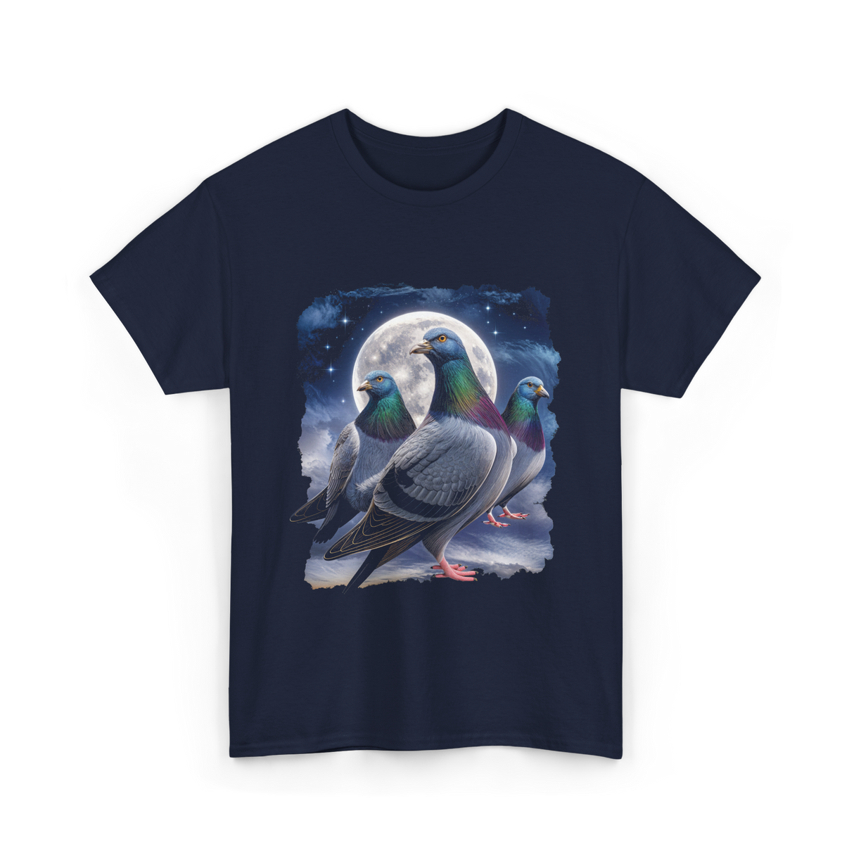 Pigeons Howling at Moon Pigeon T-Shirt - Navy