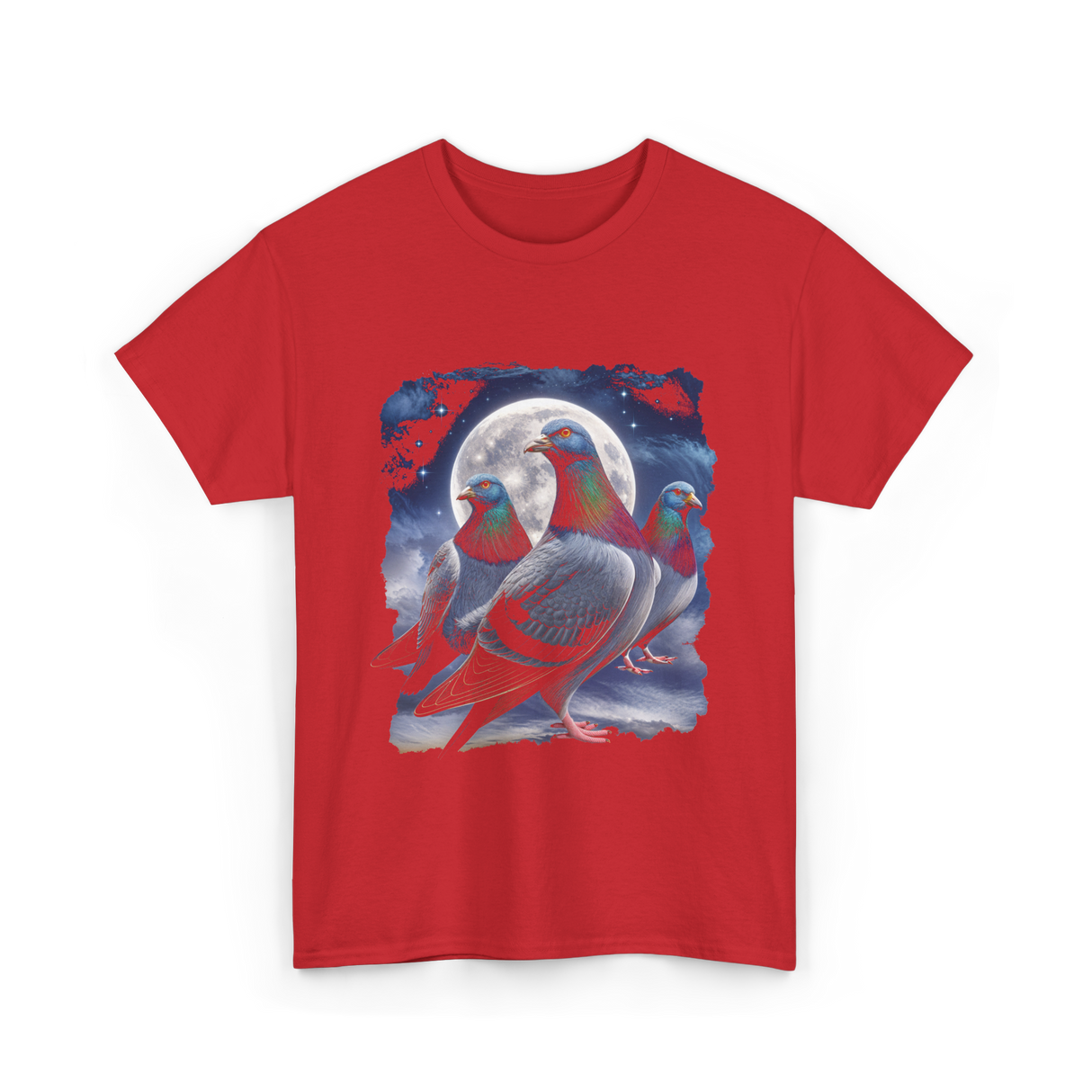 Pigeons Howling at Moon Pigeon T-Shirt - Red