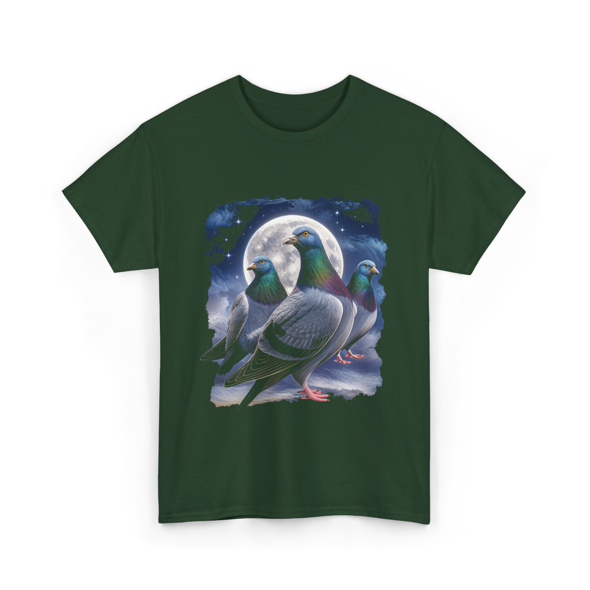 Pigeons Howling at Moon Pigeon T-Shirt - Forest Green