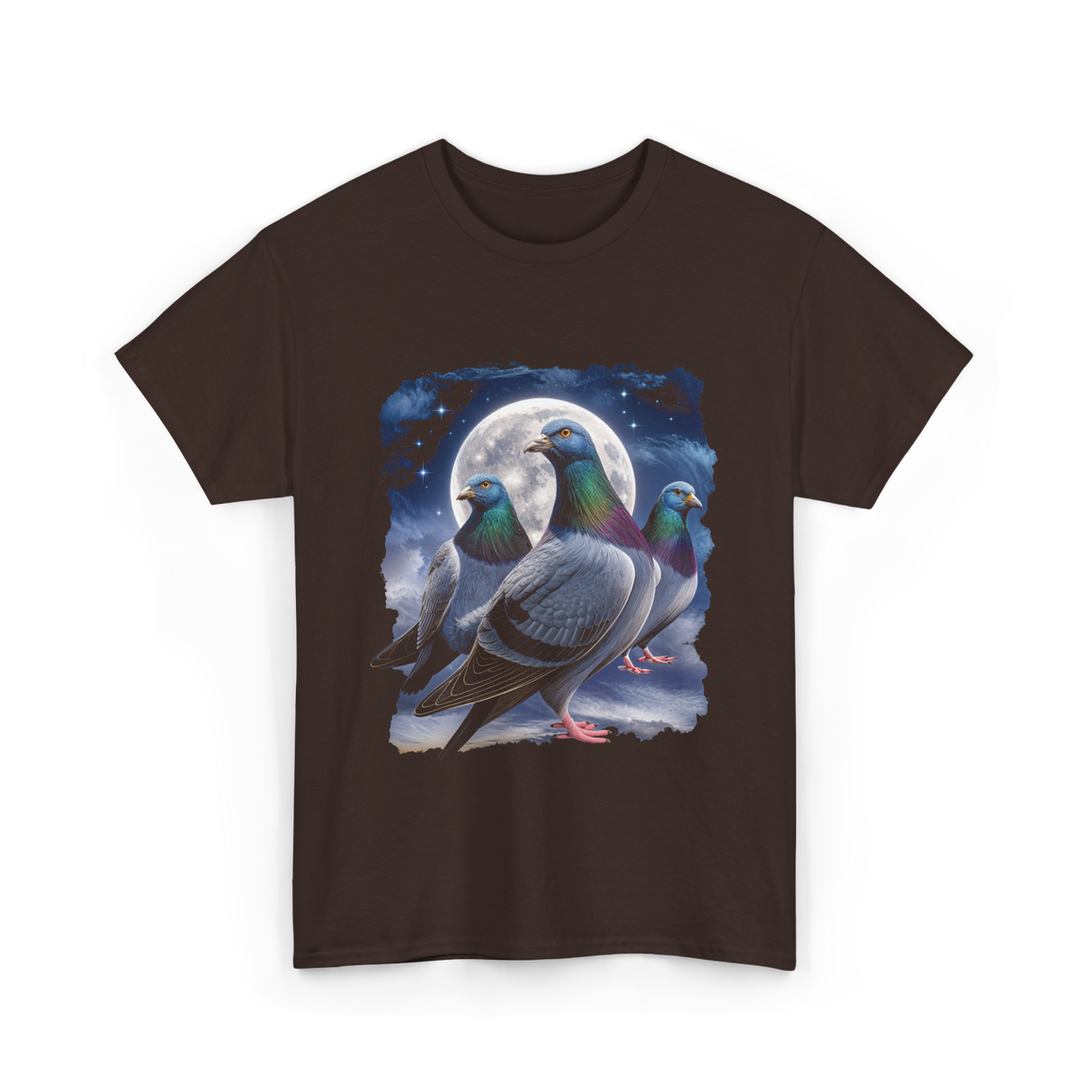 Pigeons Howling at Moon Pigeon T-Shirt - Dark Chocolate