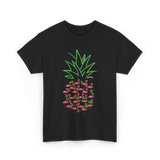 Pineapple Flamingo Tropical Design T-Shirt - Black