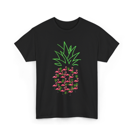 Pineapple Flamingo Tropical Design T-Shirt - Black