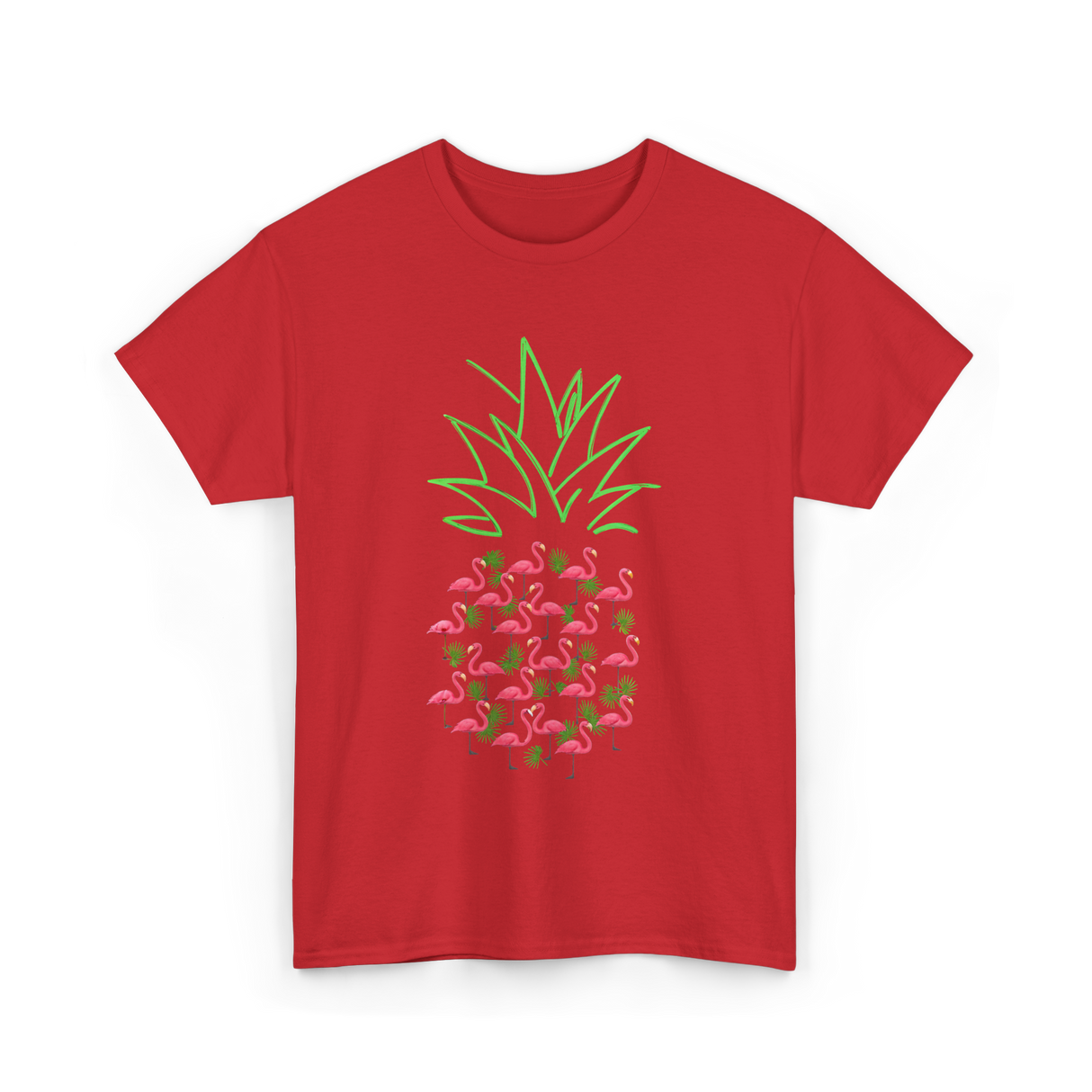 Pineapple Flamingo Tropical Design T-Shirt - Red