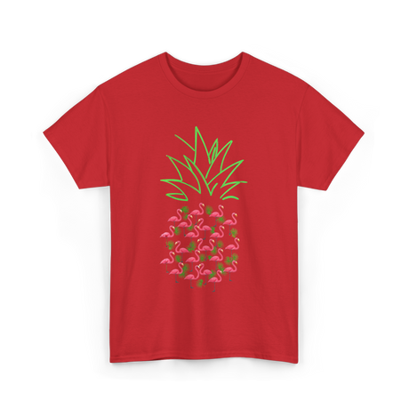 Pineapple Flamingo Tropical Design T-Shirt - Red