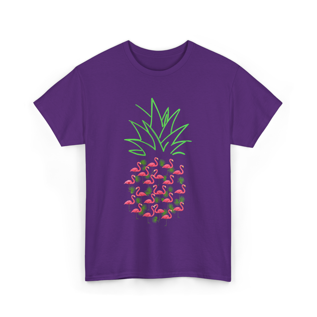 Pineapple Flamingo Tropical Design T-Shirt - Purple