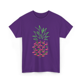 Pineapple Flamingo Tropical Design T-Shirt - Purple