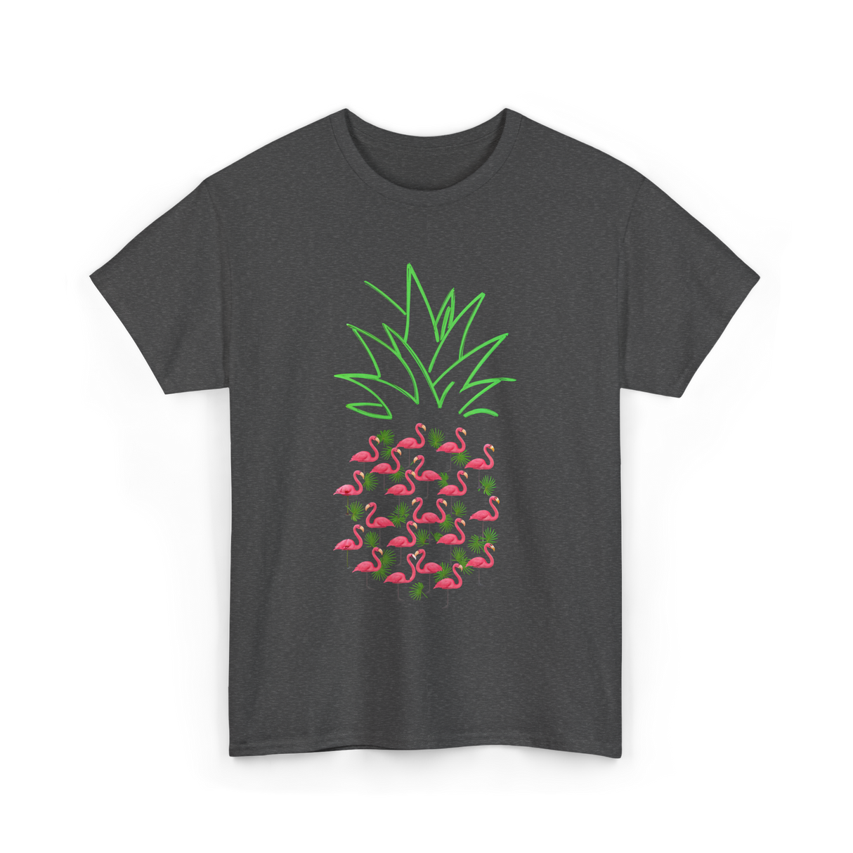 Pineapple Flamingo Tropical Design T-Shirt - Dark Heather