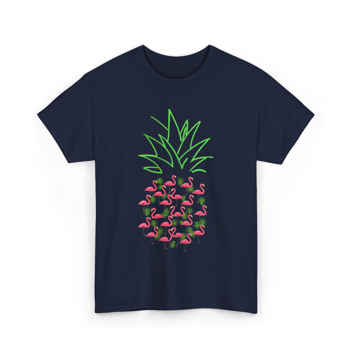 Pineapple Flamingo Tropical Design T-Shirt - Navy