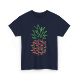 Pineapple Flamingo Tropical Design T-Shirt - Navy