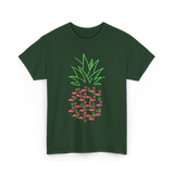 Pineapple Flamingo Tropical Design T-Shirt - Forest Green