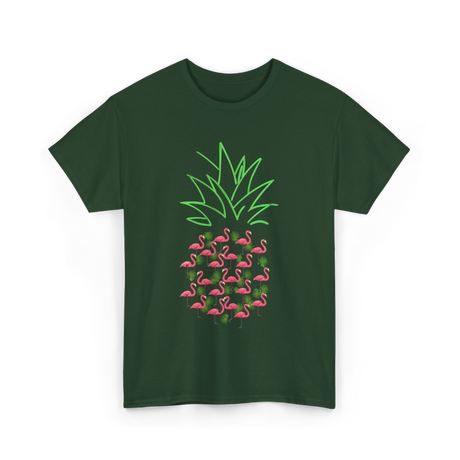 Pineapple Flamingo Tropical Design T-Shirt - Forest Green