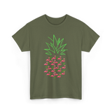 Pineapple Flamingo Tropical Design T-Shirt - Military Green