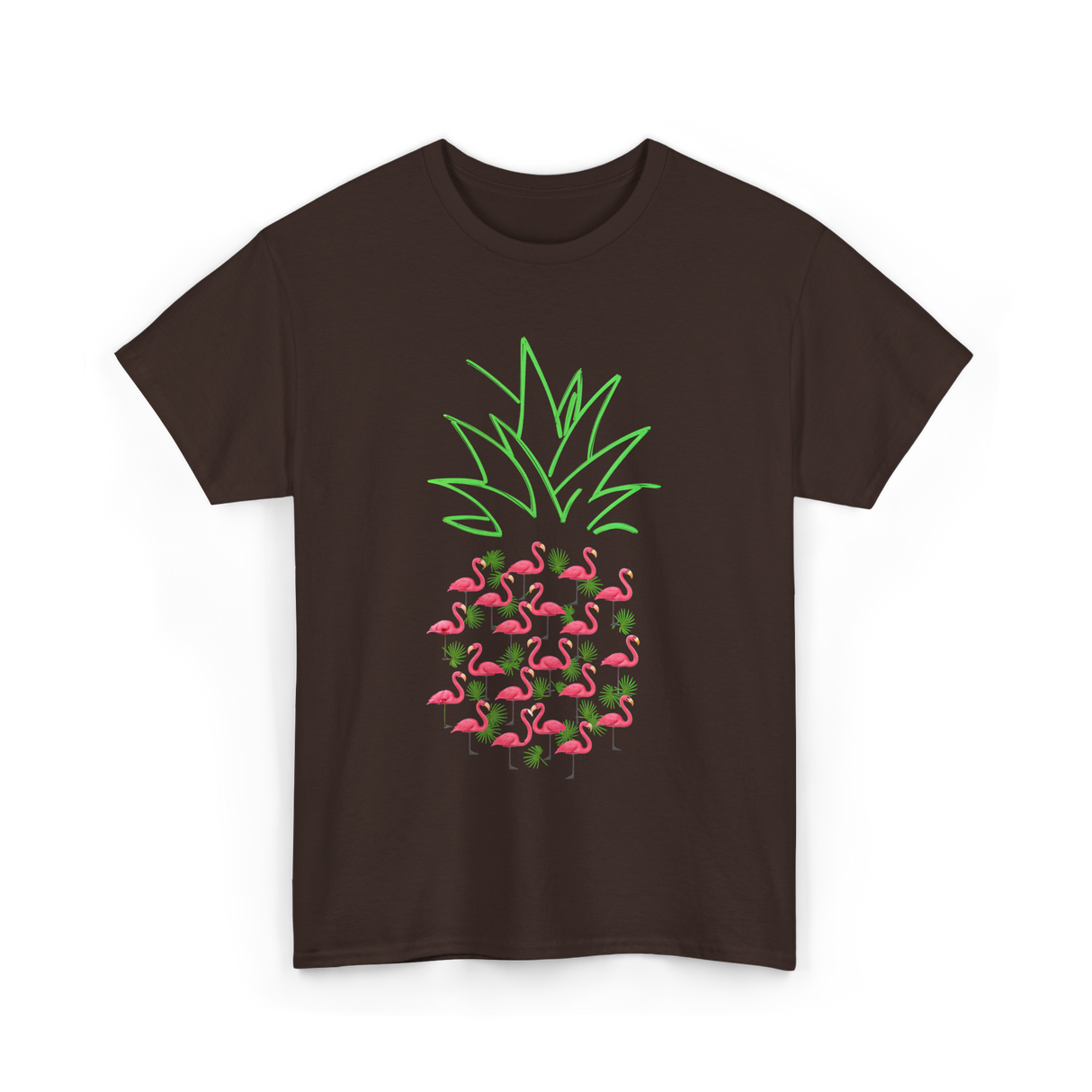 Pineapple Flamingo Tropical Design T-Shirt - Dark Chocolate