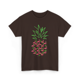 Pineapple Flamingo Tropical Design T-Shirt - Dark Chocolate