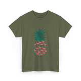 Pineapple Flamingos Tropical T-Shirt - Military Green