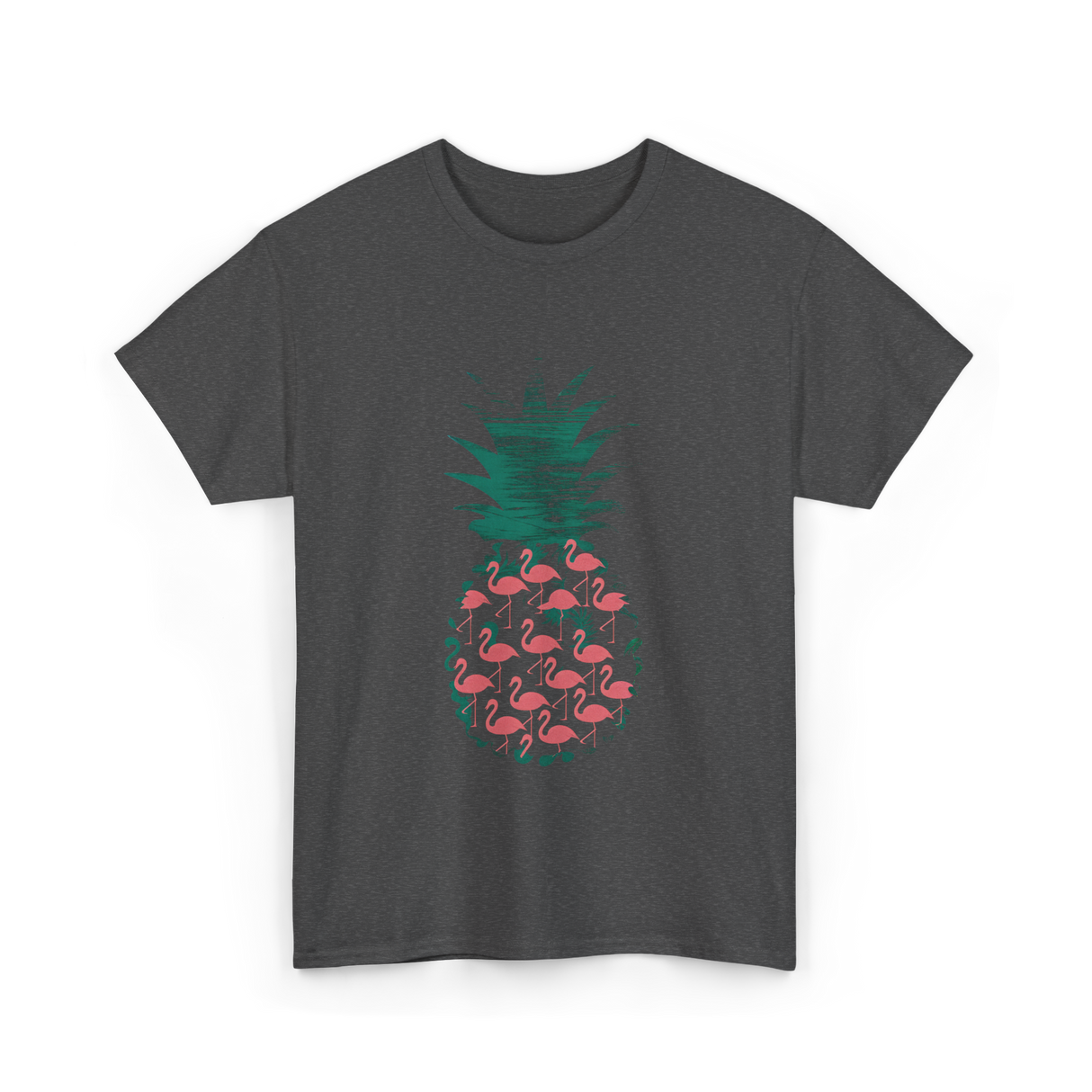 Pineapple Flamingos Tropical T-Shirt - Dark Heather