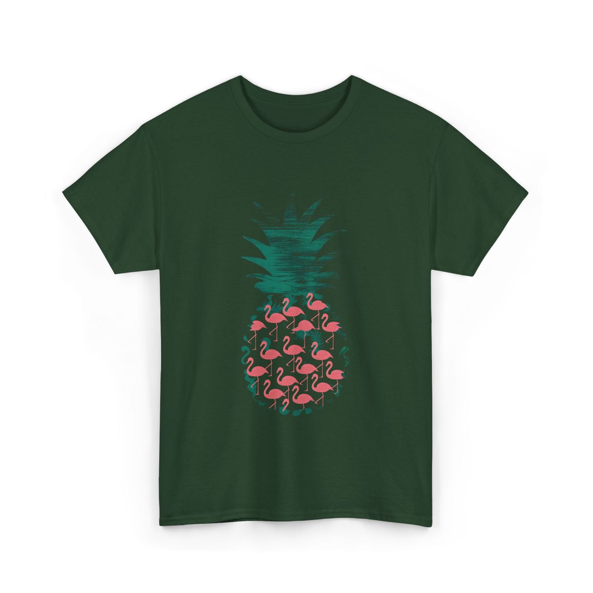 Pineapple Flamingos Tropical T-Shirt - Forest Green