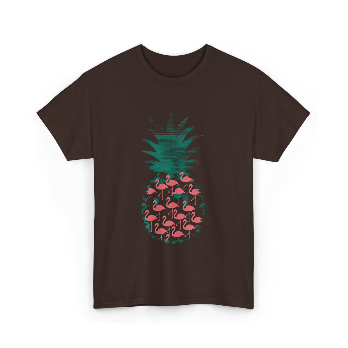 Pineapple Flamingos Tropical T-Shirt - Dark Chocolate