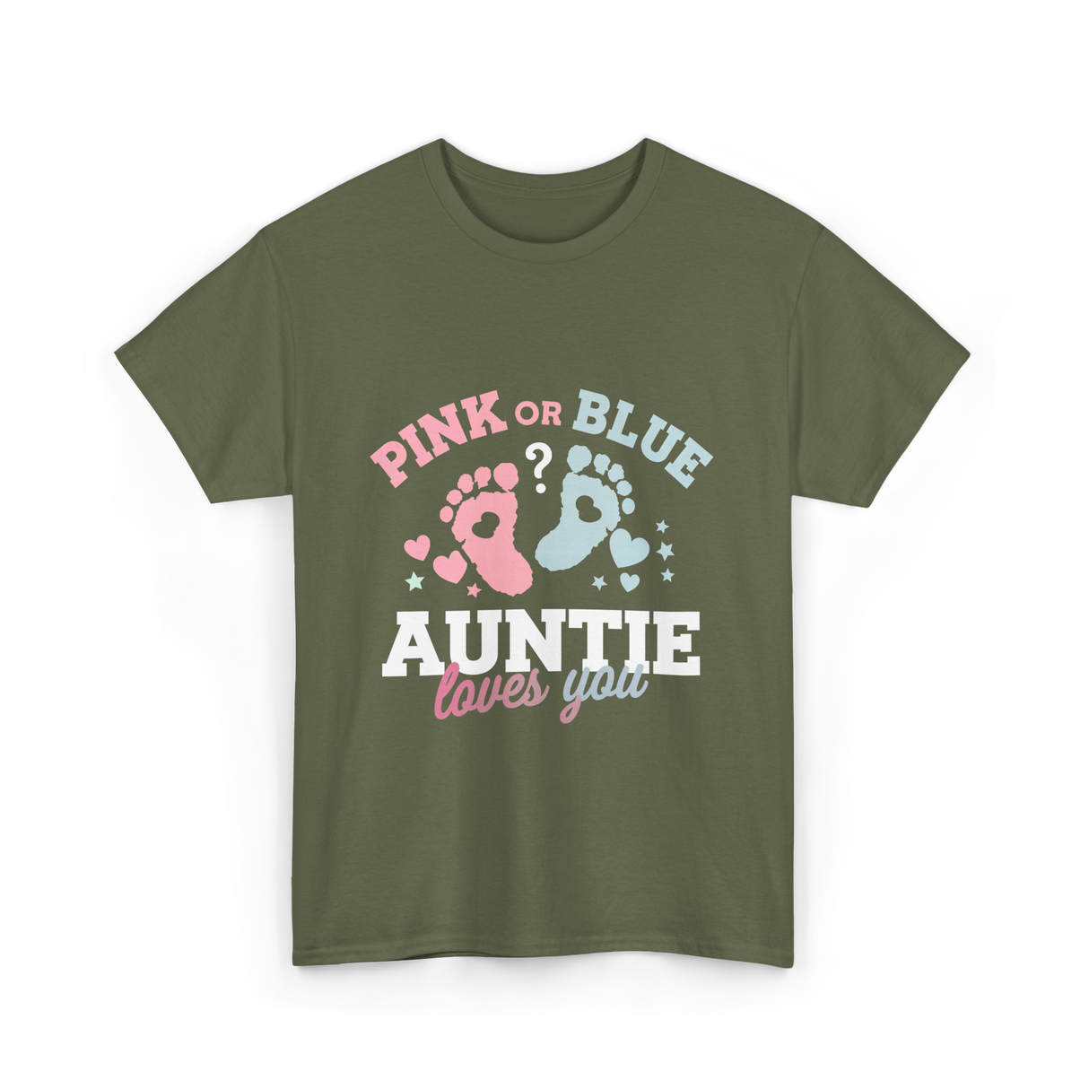 Pink or Blue Auntie Love T-Shirt - Military Green