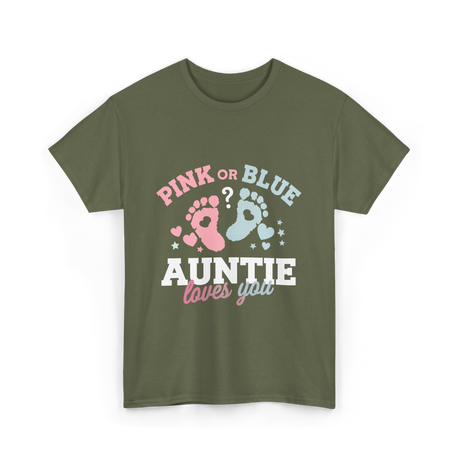 Pink or Blue Auntie Love T-Shirt - Military Green