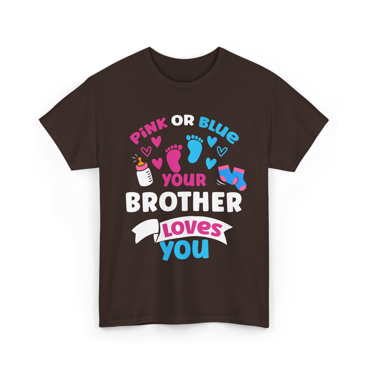 Pink Or Blue Brother Loves You Gender Reveal T-Shirt - Dark Chocolate