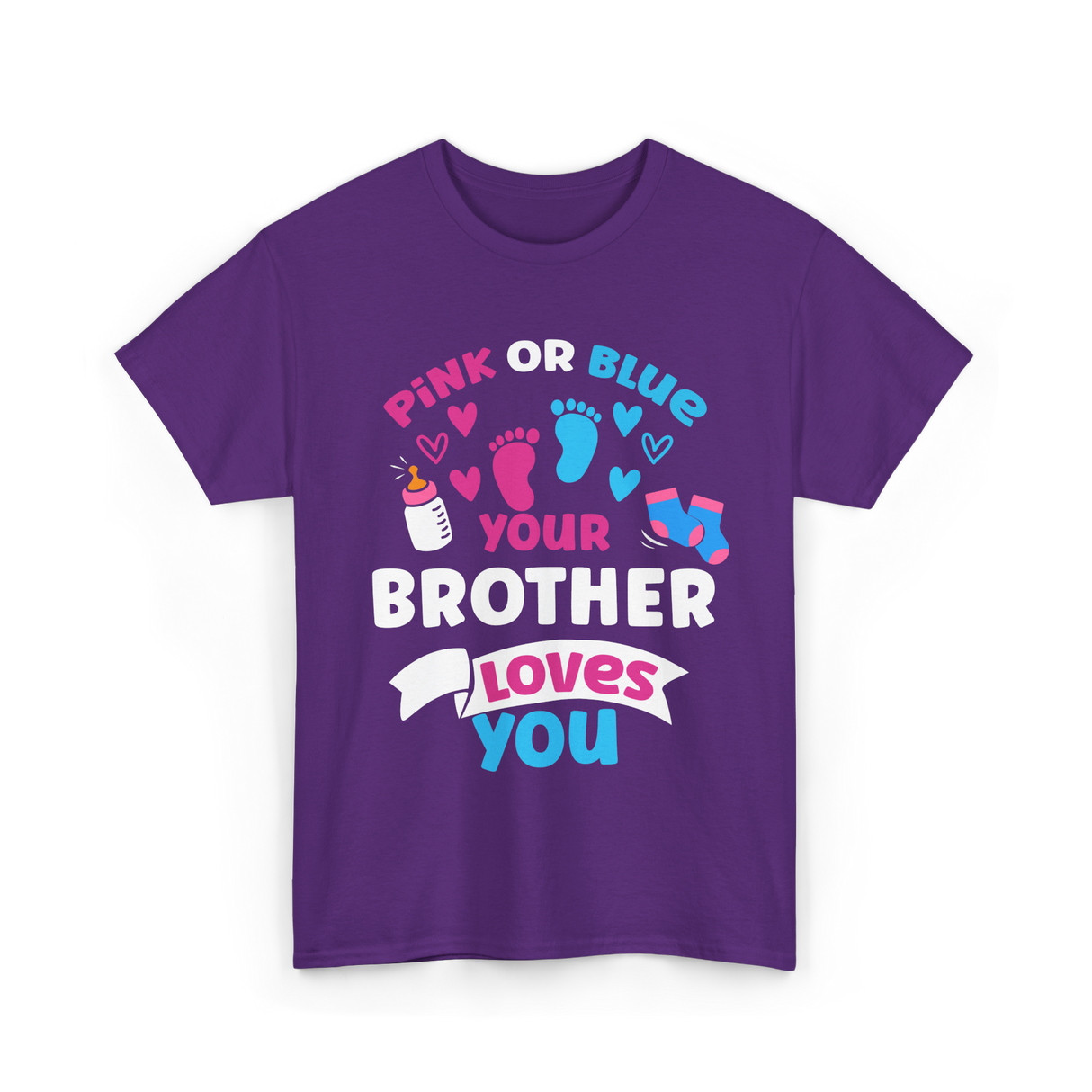 Pink Or Blue Brother Loves You Gender Reveal T-Shirt - Purple