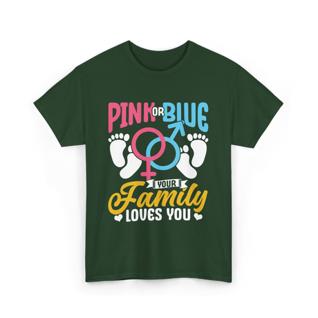 Pink or Blue Family Love T-Shirt - Forest Green