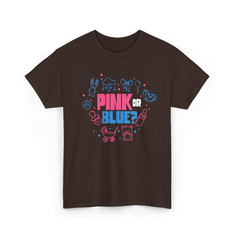 Pink or Blue Gender Reveal Party T-Shirt - Dark Chocolate