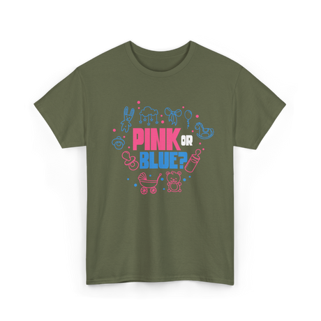 Pink or Blue Gender Reveal Party T-Shirt - Military Green