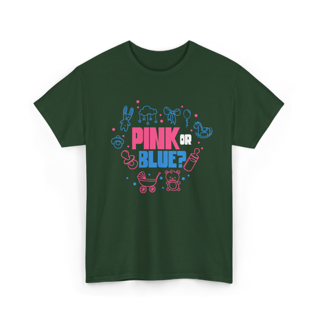 Pink or Blue Gender Reveal Party T-Shirt - Forest Green